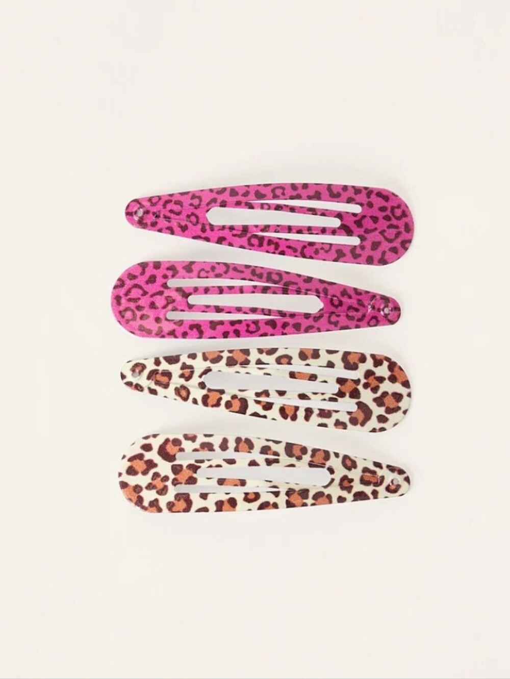 Cheetah Print Snap Hair Clip Set - Pink & Brown